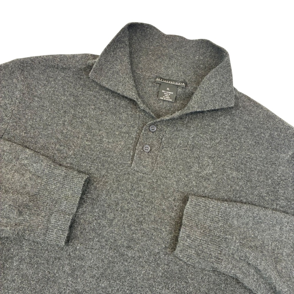 Sofia Cashmere Polo Sweater Mens XL Charcoal Gray 100% Cashmere Long Sleeve Knit